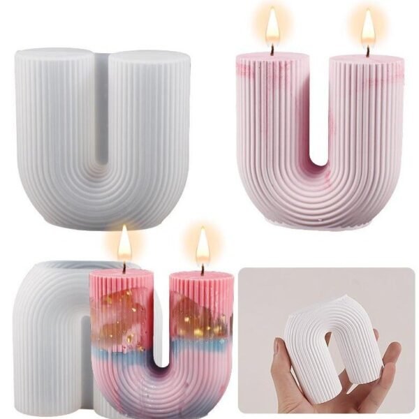 Ribbed u-shaped candle silicone mold